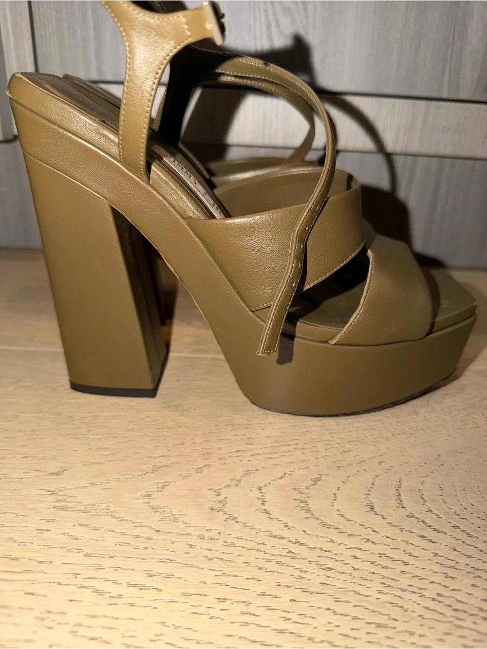 Jimmy Choo Olive Green Leather Platform Sandals